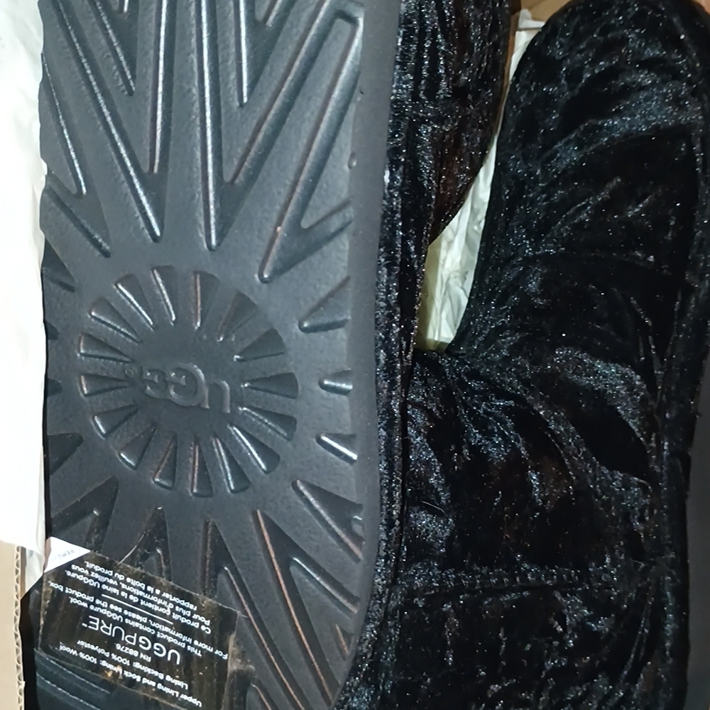 UGG Women's Classic Mini Black Velvet Boots - Picture 3 of 5
